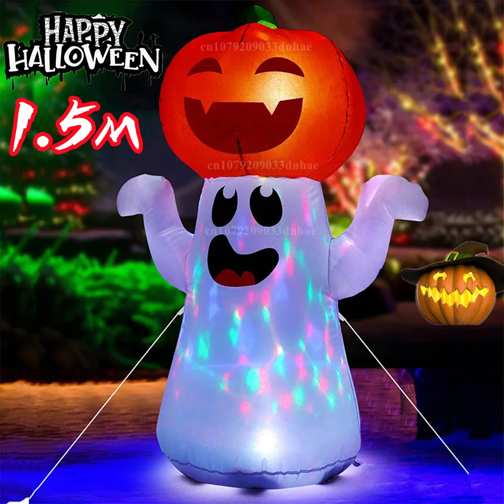 

5FT Halloween Inflatable Pumpkin Ghost Model Built-in LED Lights Indoor Outdoor Courtyard Lawn Terror Themes Decoration Prop