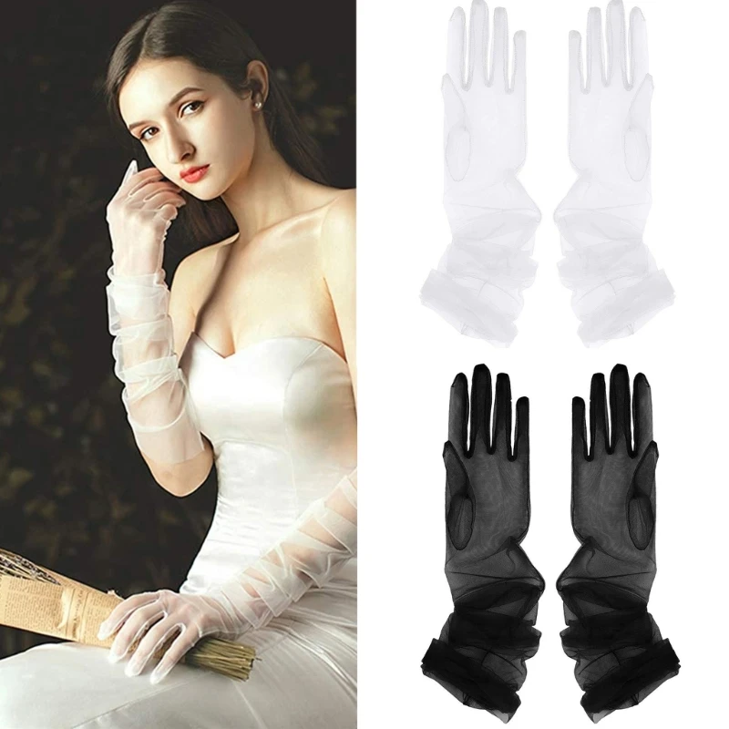 55cm Sexy Tulle Gloves Elbow Length Gloves for Wedding Engagement Bachelorette Party