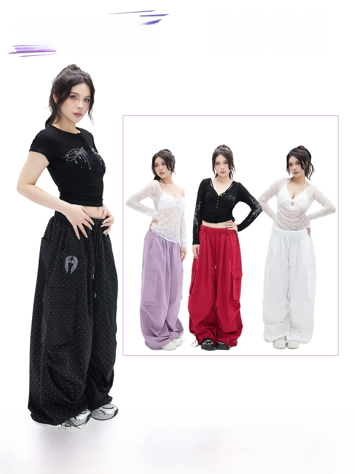 High Waist Wide Leg Pants Women Loose Casual Long Trousers Multi Color Slimming Versatile Rokbbk-K Casual Polyester Fiber