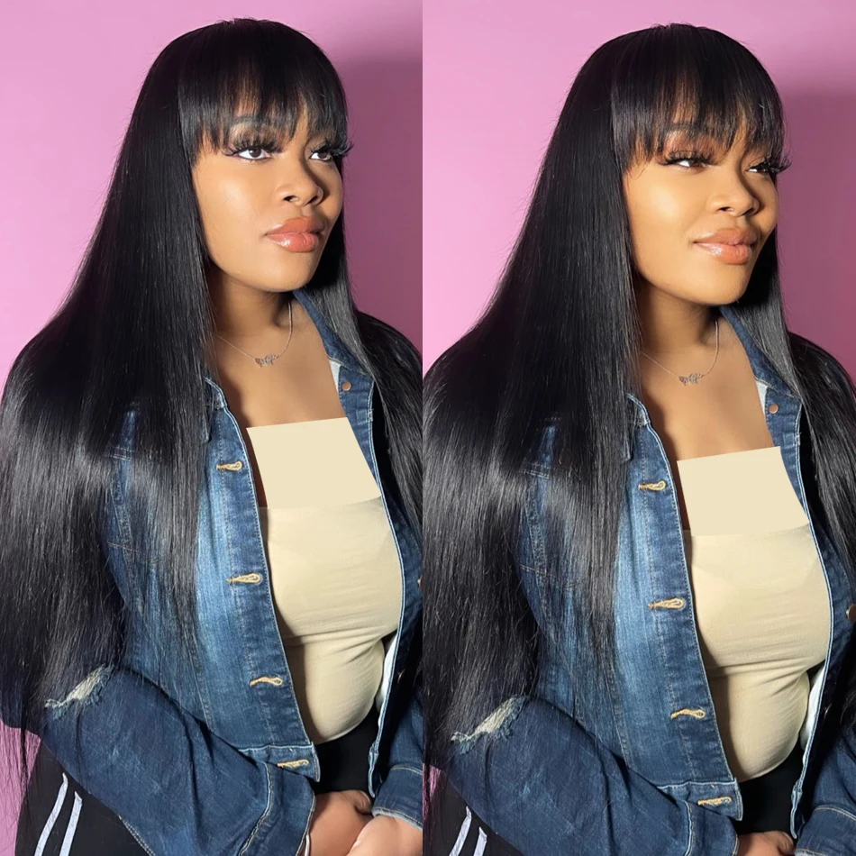 3X1 Middle Part Lace Wig Glueless Wig Human Hair Ready To Wear And Go 100% Human Hair Bone Straight Human Hair Wigs With Bangs