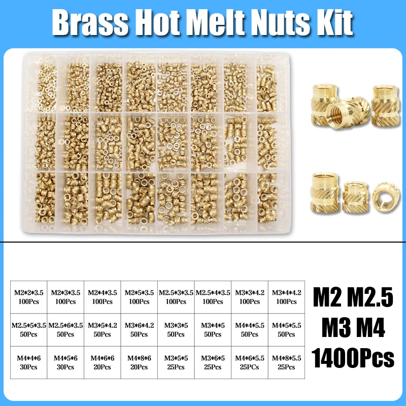 Einsatzmutter-Set M2 M2,5 M3 M4 M5 M6 Messing Heat Set Einsatzmutter Hot Melt Rändelgewindeeinsätze für 3D-Druck-Einbettungs-Kupfermutter – Detail 9