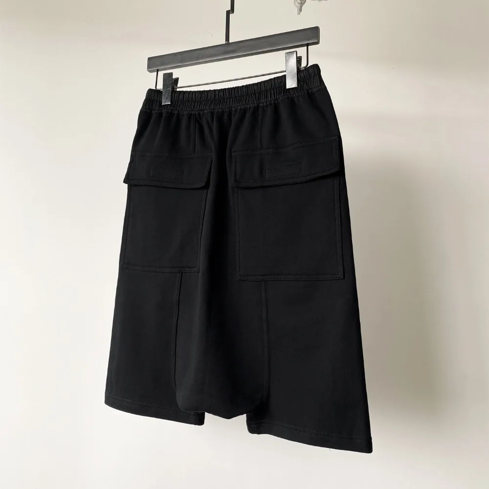 High Street RO Cotton Shorts Men's Harem Loose Low Crotch Baggy Solid Color Knee High Five Quarter Casual Loose Pants