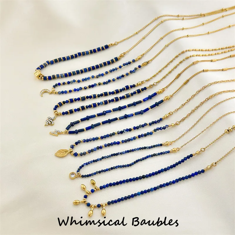 

Beaded Necklace Jewelry Natural Stone Zircon Moon Pendant Waterproof Stainless Steel Bead Chain Necklace Gift