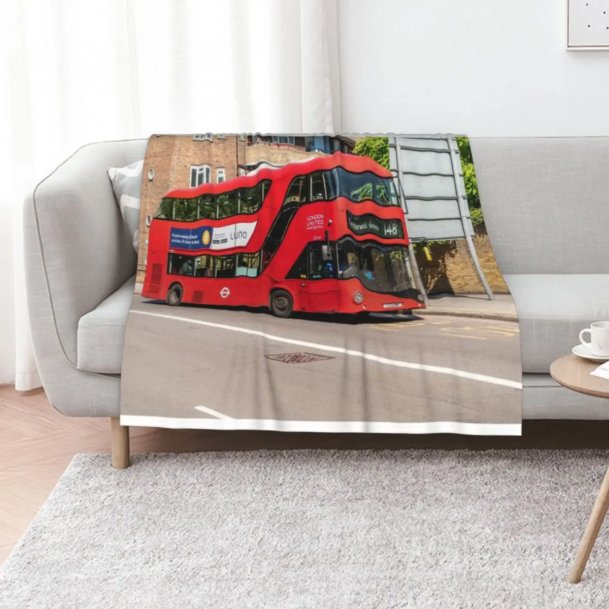 Red London Double Decker Bus, Route 148, зеленое одеяло Camberwell, большие пушистые одеяла для ретро