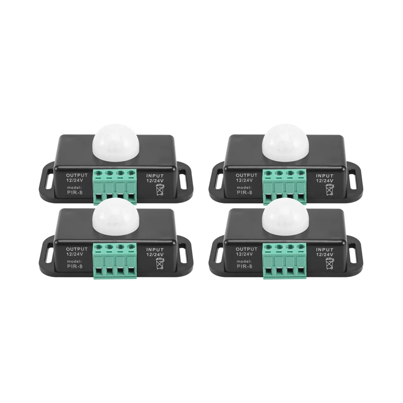 مفتاح مستشعر الحركة ABGR، وحدة تحكم بمستشعر PIR 12 فولت 24 فولت لشرائط LED المرنة، 4 عبوات