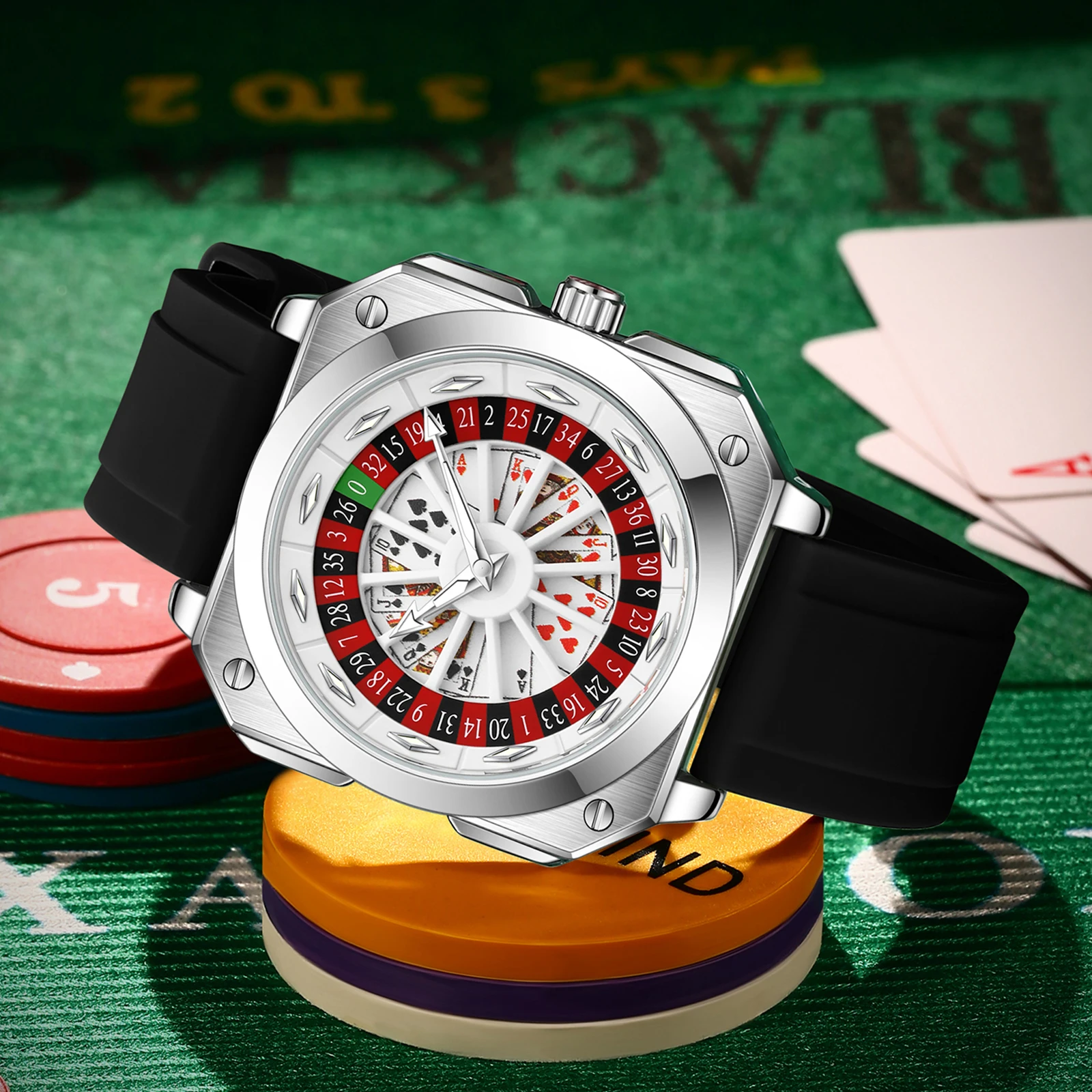 VA VA VOOM العلامة التجارية حركة كوارتز ساعة رجالية 42 مللي متر مربع فضي أسود سيليكون ساعة الإبداعية الدورية البوصلة العسكرية الرجال ساعة