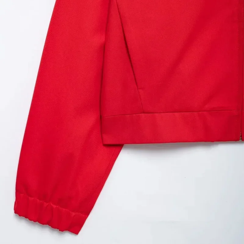 TRAF-chaqueta Bomber para mujer, abrigo rojo de manga larga, informal, a la moda, para oficina y Universidad, Otoño, 2024