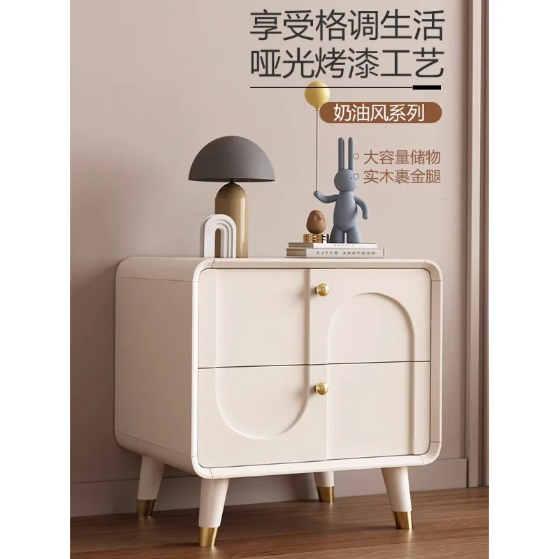 Cream style solid wood frame bedside table simple modern storage cabinet storage cabinet baking paint home bedroom wedding