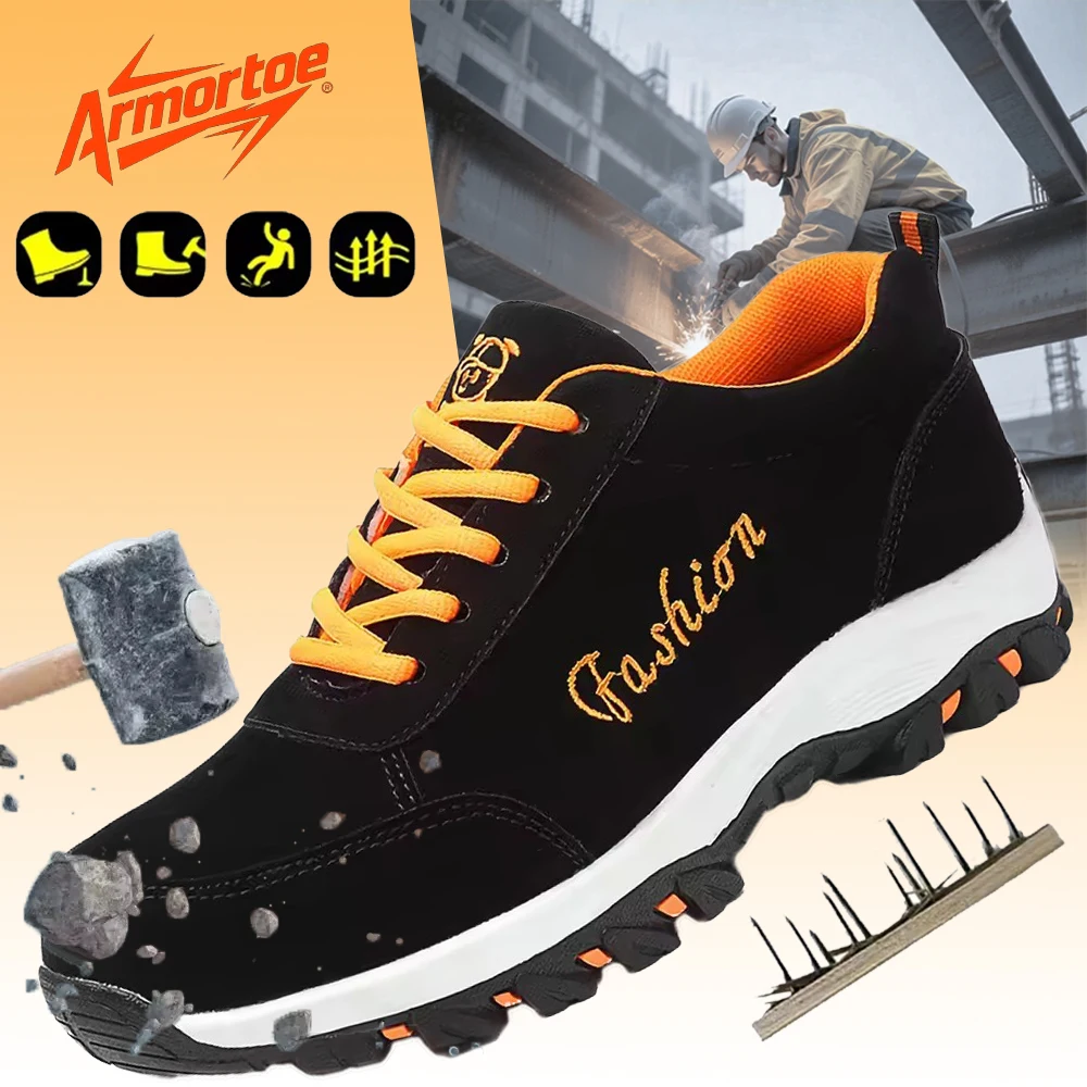

ArmorToe Four Seasons Models Steel Head Safety Shoes Anti-smash Anti-stabbing Work Shoes Breathable Embroidery #Armor2593
