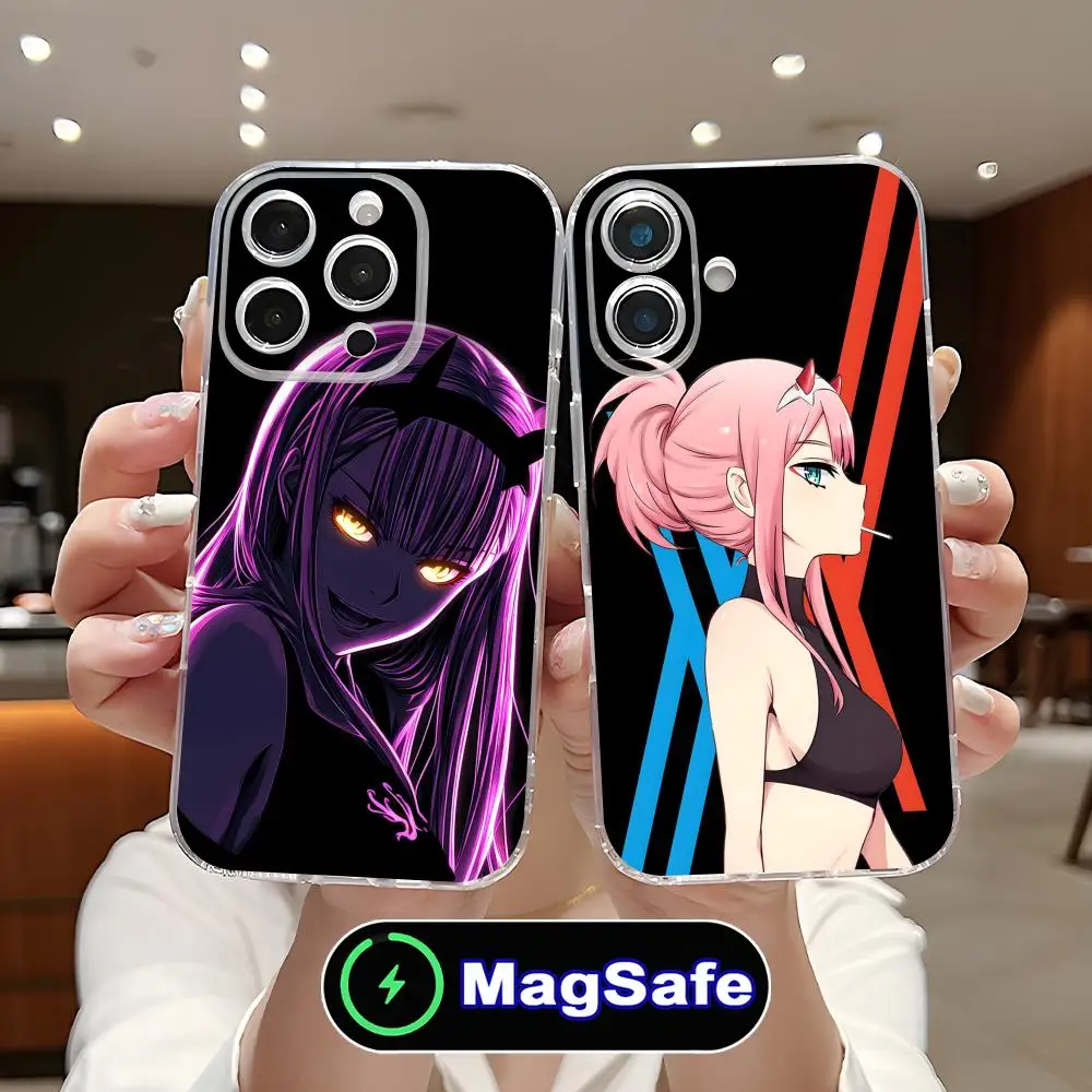 

Неоновый чехол Darling Zero Two для iPhone 17, 16, 15, 14, 13, 12, 11 Air Pro Max Plus Mini Magsafe, прозрачный цветной чехол для мобильных телефонов