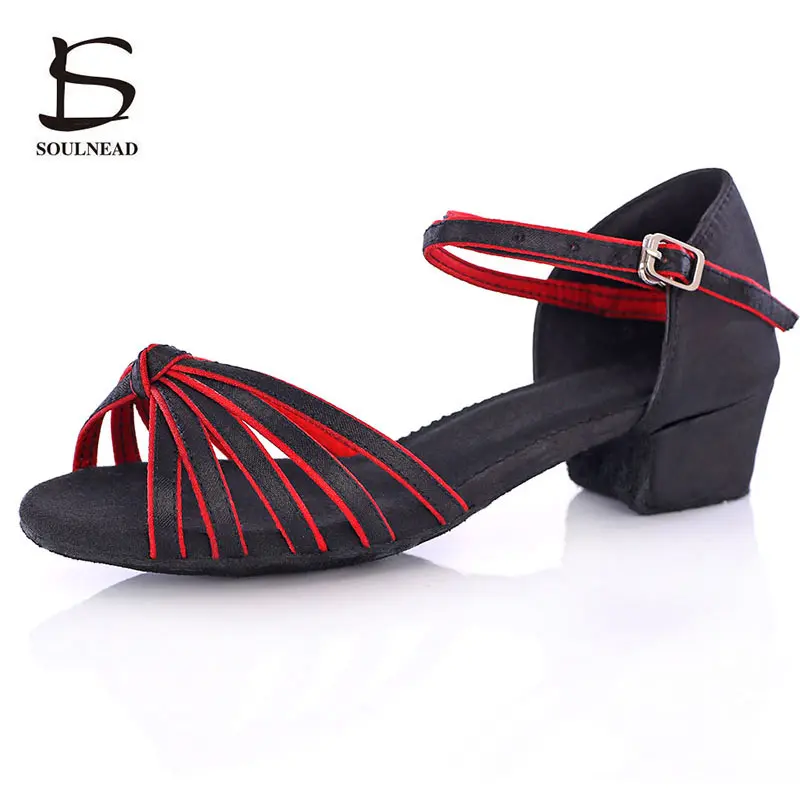 Zapatos de baile latino para niños, zapatos de baile de Salsa, tacón bajo, zapatos de baile de salón para mujer, zapatos de Tango para niña, 26-40