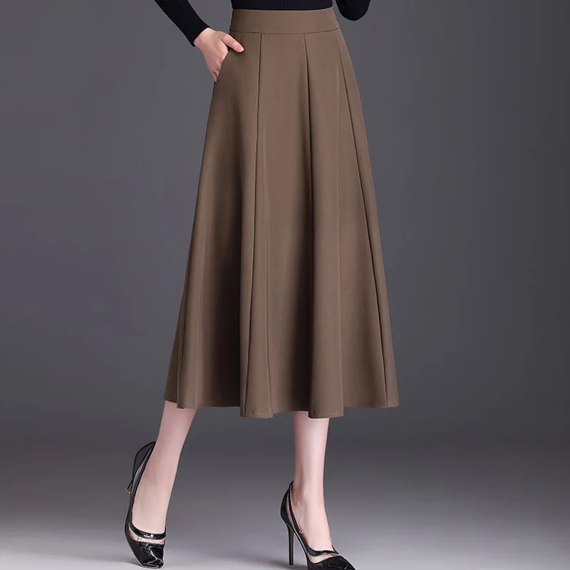 Fashion Loose Spliced Pockets Folds All-match Skirts Women's Clothing 2023 Autumn New Oversized Solid Color Office Lady Skirt