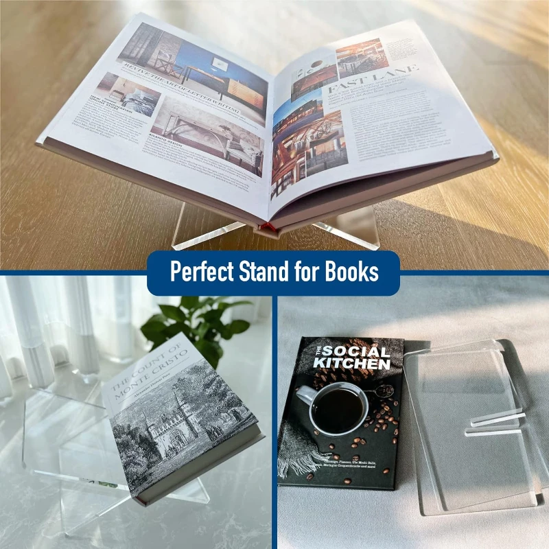 

Acrylic Book Holder Book Display Stand for Cookbook Art Book Bible Guest Book Table Book Stand for Reading Clear, Transparency