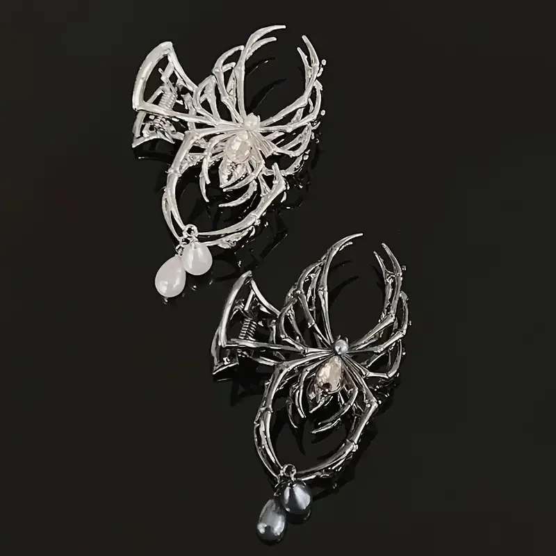 Personalized creative metal spider pearl hair clip, suitable for high-end cool hairstyles of women, Halloween hair accessories