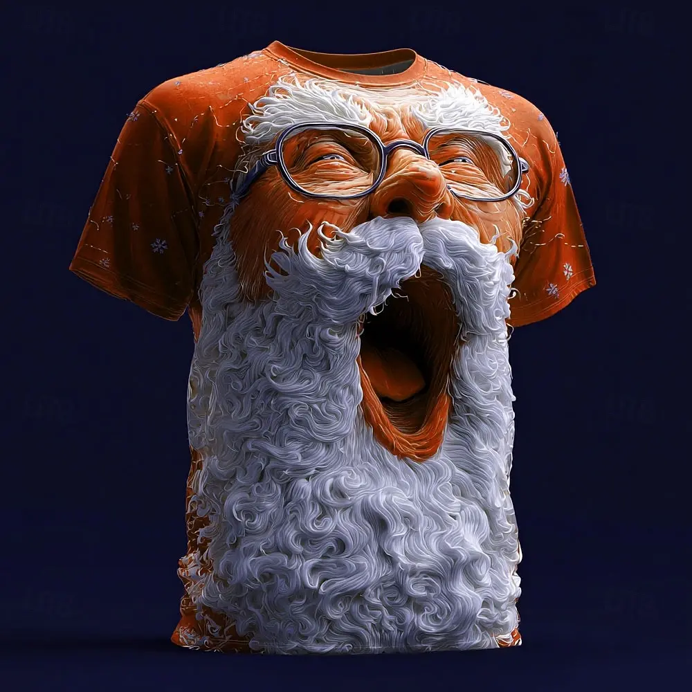 2025 Christmas Men's 3D Print T-Shirt Cartoon Santa Claus Graphics Design Casual Crew Neck Tee Shirt Summer Autumn Trendy Tops