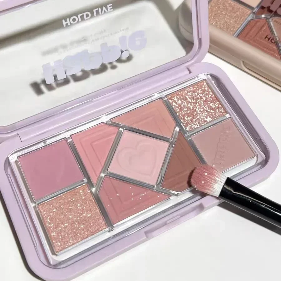 HOLD LIVE-paleta de sombra de ojos, marco rosa, 9 colores, resaltador nacarado, contorno mate, belleza rara, cosméticos de maquillaje coreanos