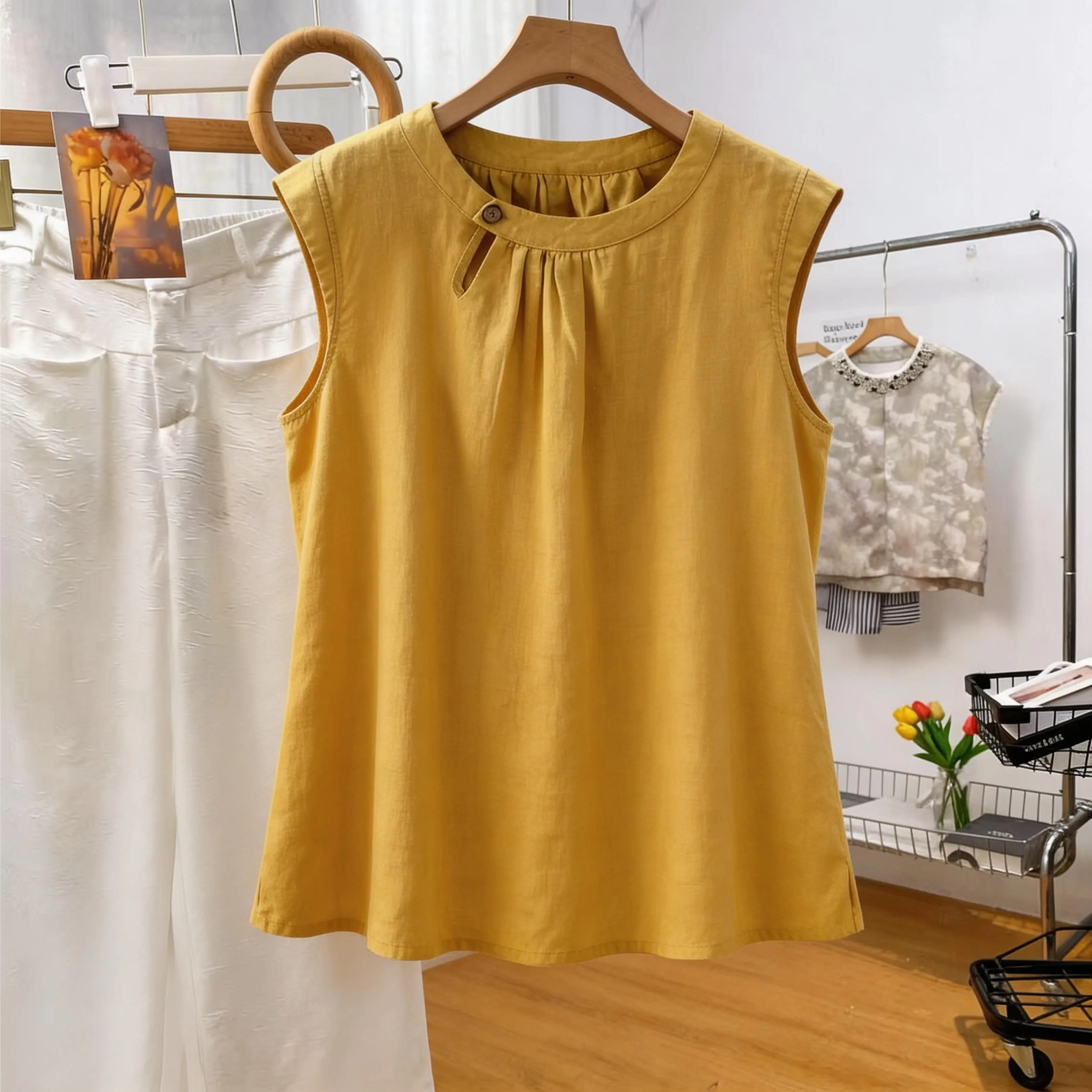 

Korean Style plus Size Women's Summer New Sleeveless T-Shirt Vest Fashion Base Shirt round Neck Casual Comfortable Breathable