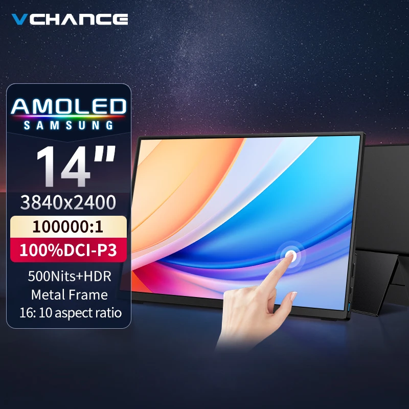 14 Inch Portable OLED Monitor 4K Touchscreen 16:10 USB-C HDMI-Compatible External Gaming Monitor for PS5 Switch Laptop MacOS