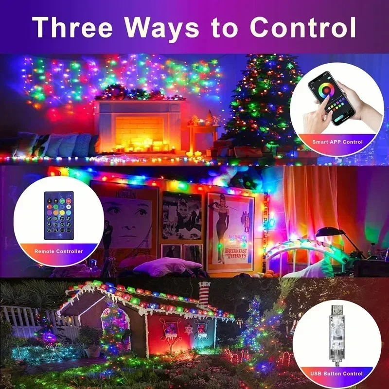 RBGIC Lichterkette, App-Steuerung, DIY-Lichterkette, Dekorationen, Bluetooth-Verbindungslichter, Raumdekoration für Weihnachten, Neujahr, Feiertage