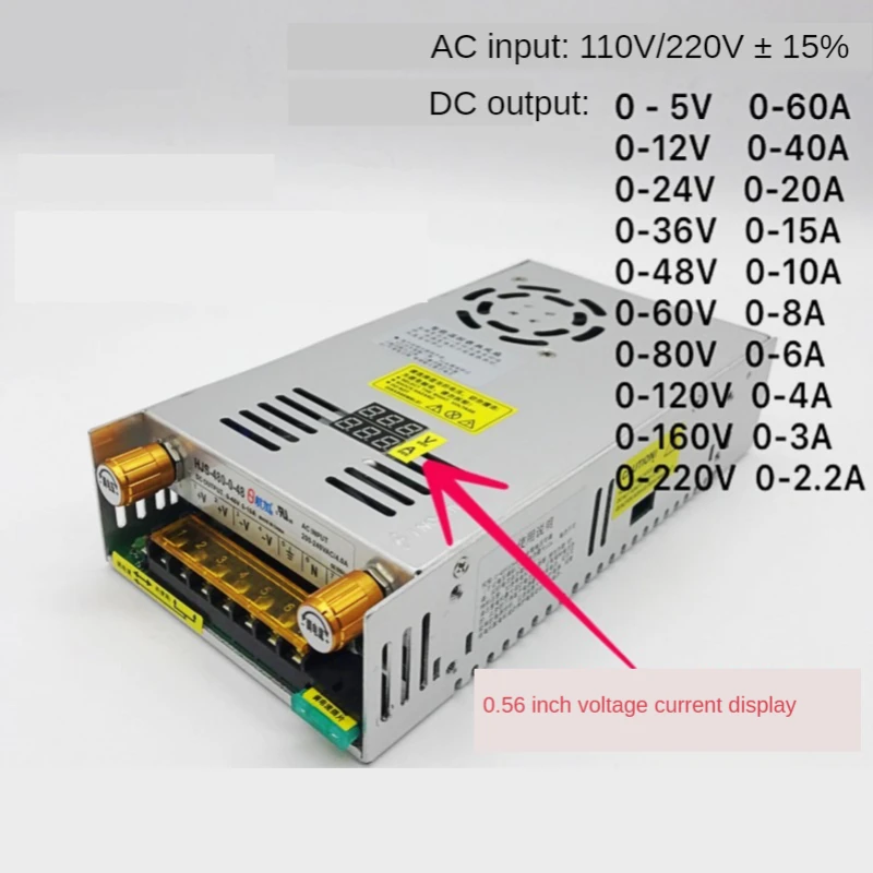 

DC12V 24V 36V 48V 60V 72V 84/96/120V Adjustable Charger Digital Display Current Voltage Adjustable Switch Regulated Power Supply