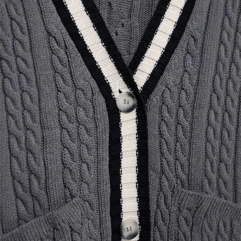 Damska kurtka z dekoltem w serek, dzianina w warkocze, hurt, styl europejsko-amerykański, ozdoba z materiału tulle, nowość na wiosnę