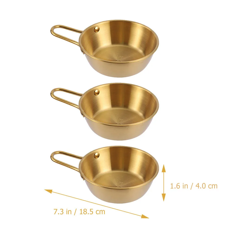 3 قطعة أطباق نبيذ الأرز الذهبي الفولاذ المقاوم للصدأ وعاء الحساء الكورية مع مقبض المحمولة أدوات المائدة التخييم لوازم بار المطبخ #3