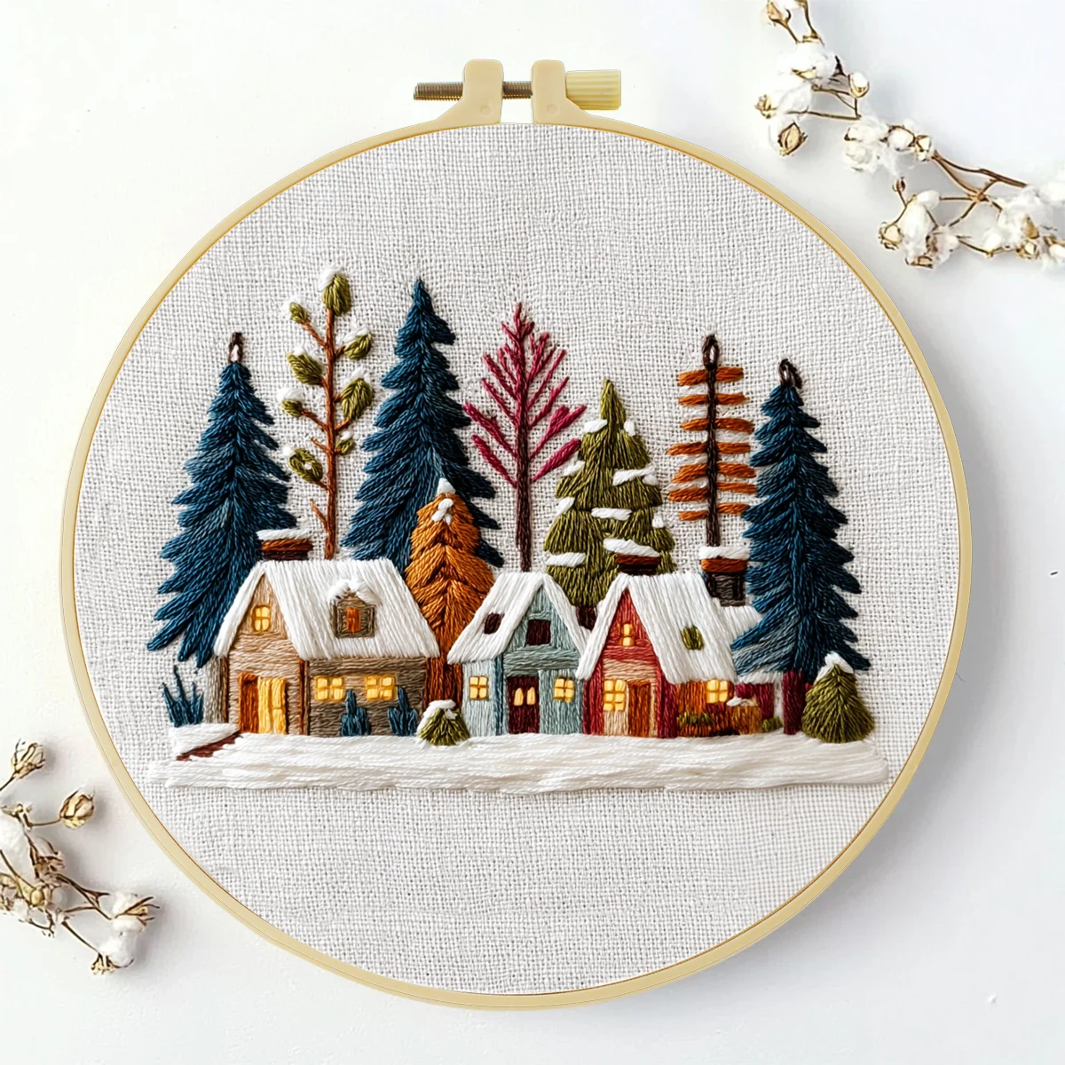 1 Stück 20X20CM/15X15CM 7,87/6,3 Zoll Stickerei-Starter-Kit DIY-Kit Heimdekoration, Heimtextilien, Stickerei-Kit, Der Blaue Baum – Detail 3