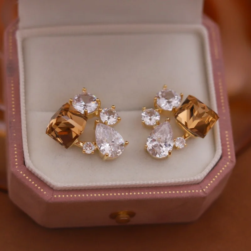 Korean New Fashion Jewelry 14K Gold Plated Luxury Water Drop Zircon Crystal Earrings Elegant Women's Daily Work Accessories