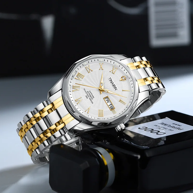 

Swiss* Style Automatic Mechanical Watch for Men, Waterproof Luminous Dual Calendar Luxury Wristwatch