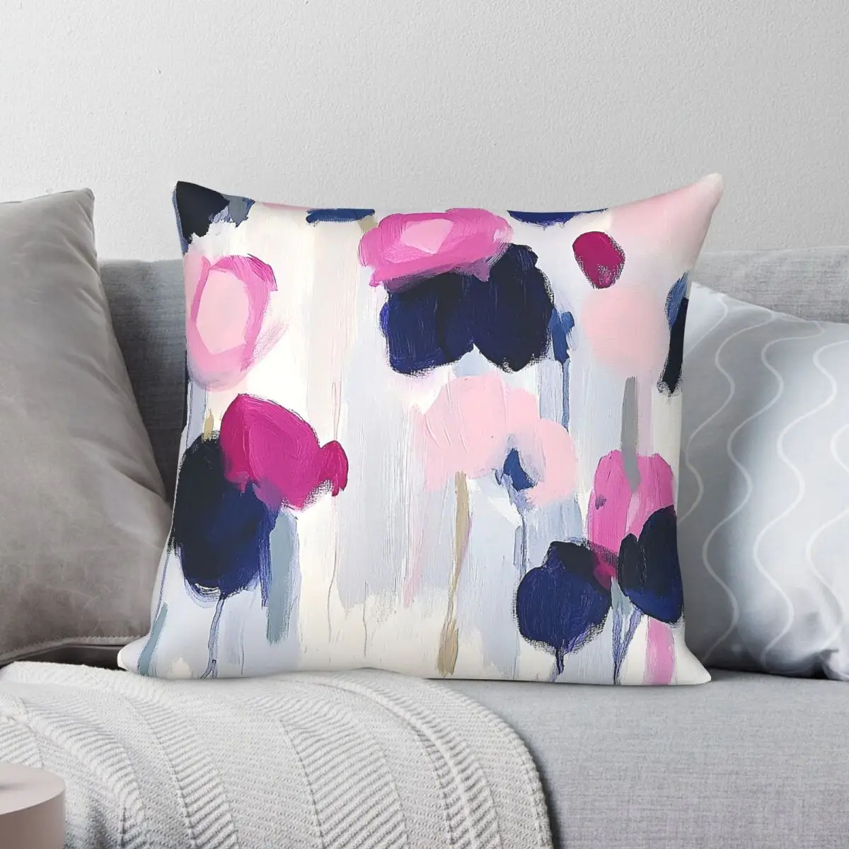 Abstract Pink Blue White Pillowcase Polyester Linen Velvet Printed Zip Decor Bed Cushion Cover
