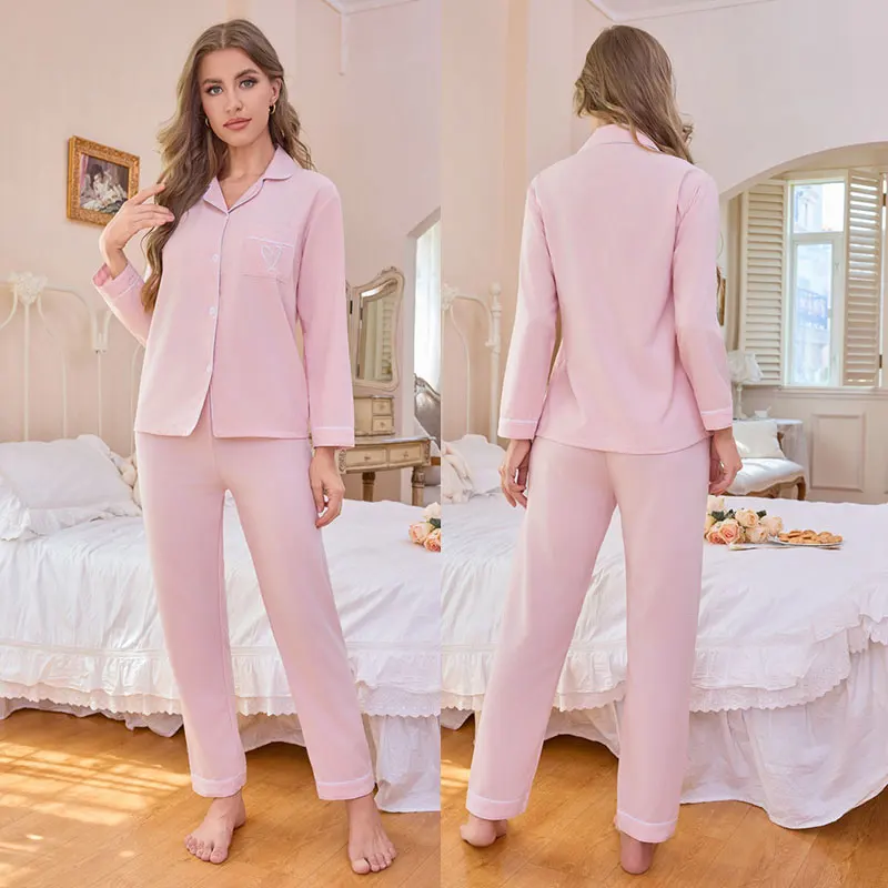 

New style women's cardigan with heart-shaped embroidered pattern, long-sleeved pants, pajama-style home clothing