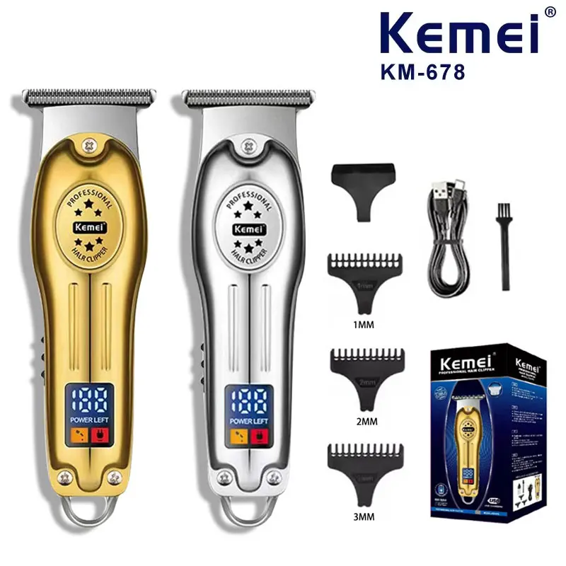 Kemei KM-678 Gold And Silver Portable Mini Electric Hair Clippers LCD Display Trimmer Rechargeable Hair Cutter Machine