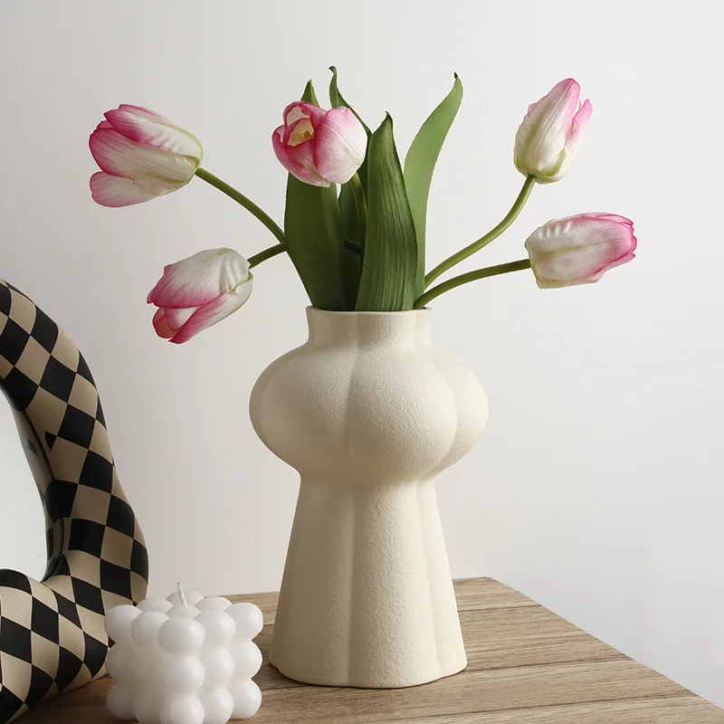 Ins Cream Style Vase Decoration Living Room Flower Arrangement Simulation Home White Ceramic Hydroponic