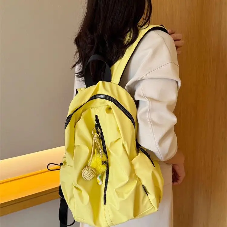 Backpack Nylon 2025 Fashion Simple Casual Solid Korean Sweet Office Lady Backpack Book Bag