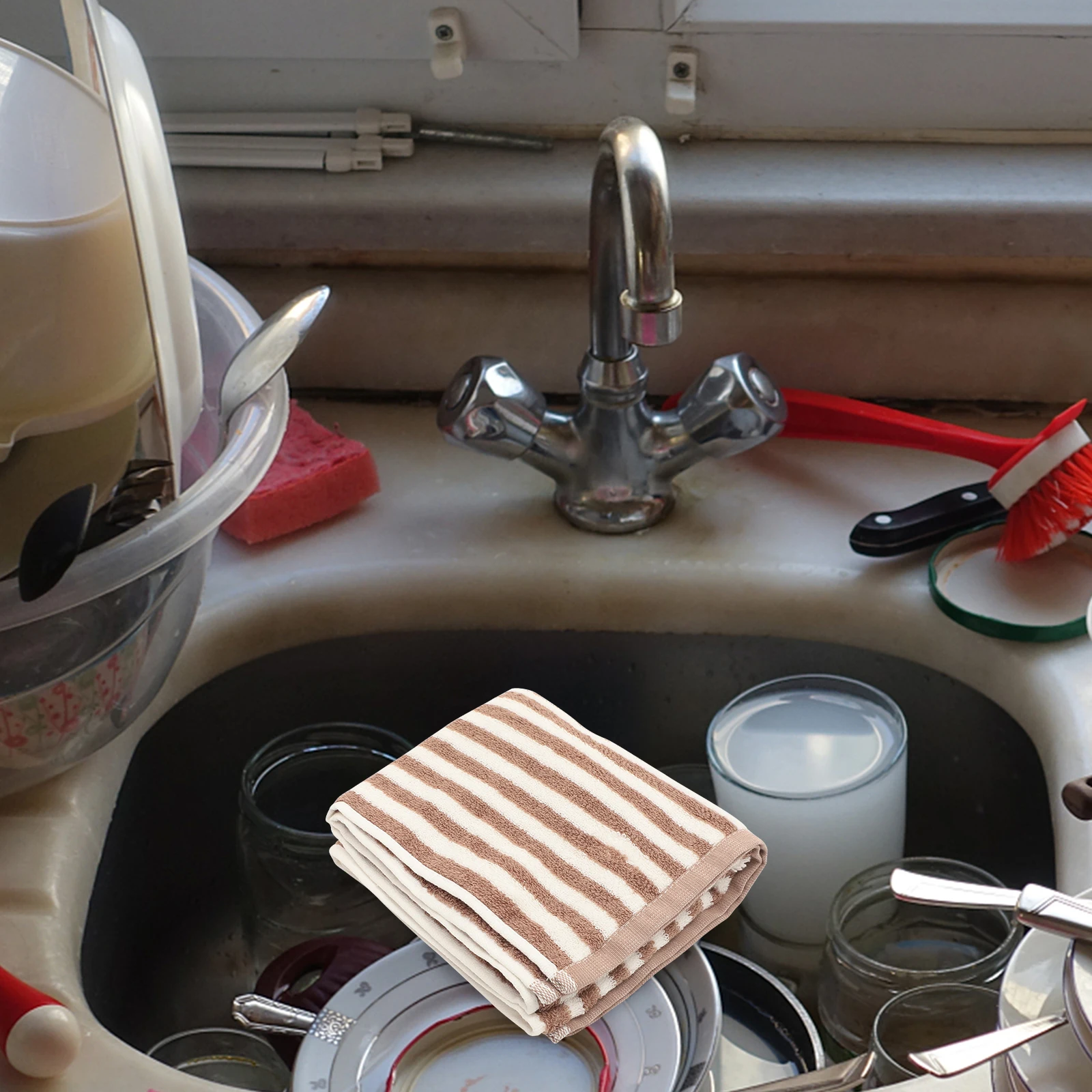 

Absorbent Towel Cotton Kitchen Dish Towel Stripe Printing Multipurpose Wear-Resistant Comfortable Cleaning Rag