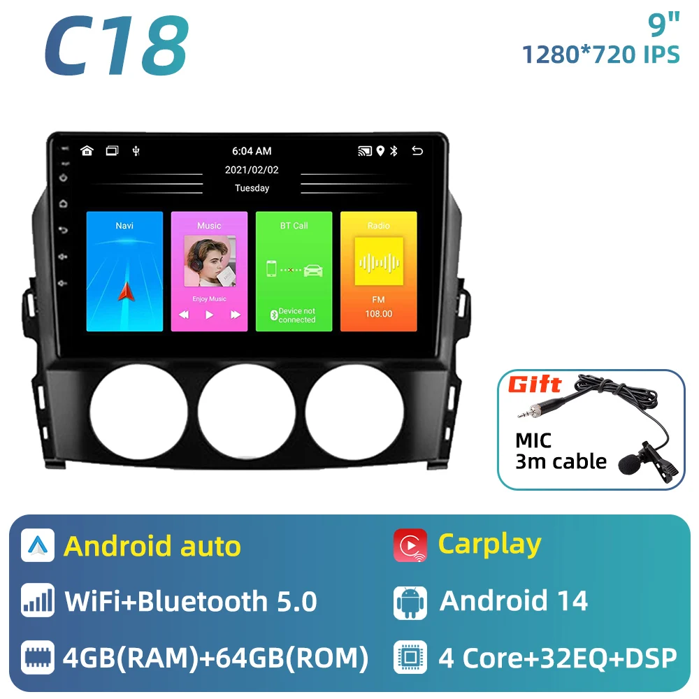 Auto radio voor Mazda MX-5 Miata NC 2005 - 2015 Auto multimediaspeler Android Carplay Auto GPS Navigatie Head Unit Stereo 2 Din
