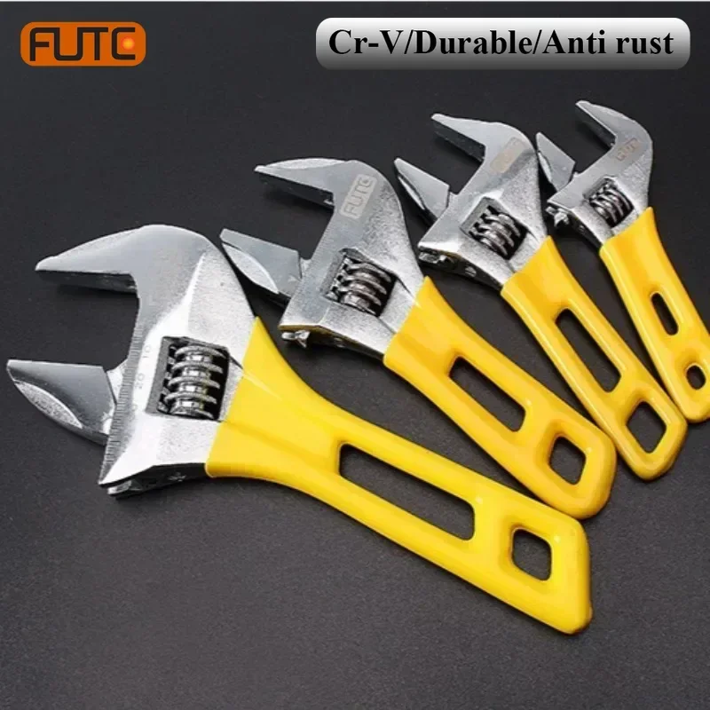 

FUTE Lightweight Short Handle Large Opening Adjustable Wrench Long Handle Bathroom Wrench Plastic Handle High Definition Scale