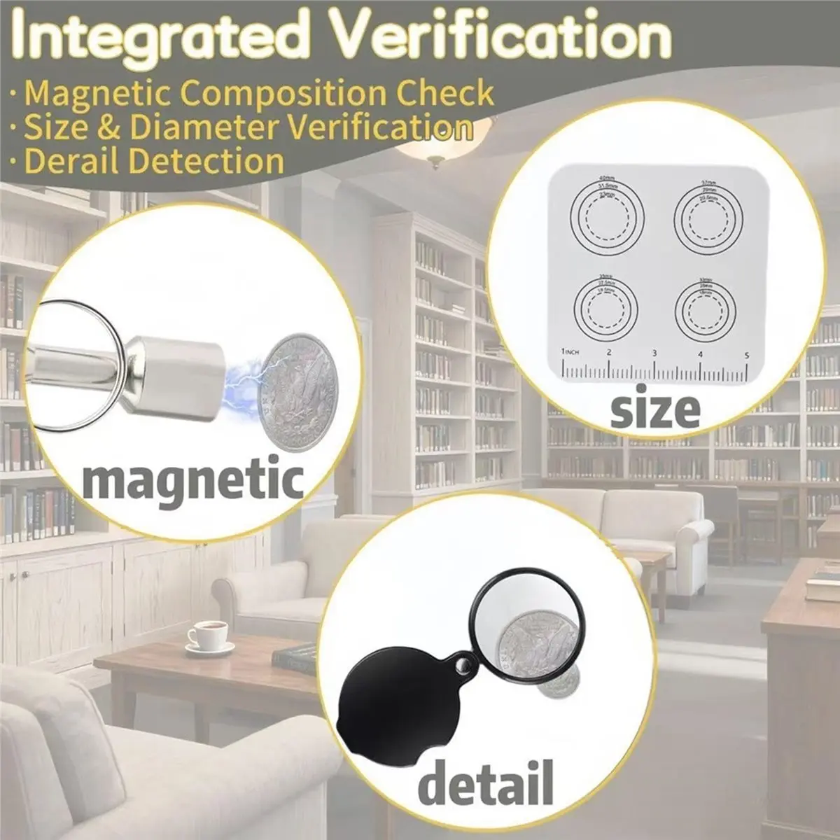 Sep.HOT~Coin Tester Kit,Pocket Pinger Coin Tester,Gold and Silver Coin Sound Resonance and Size Verification Tool for Collectors