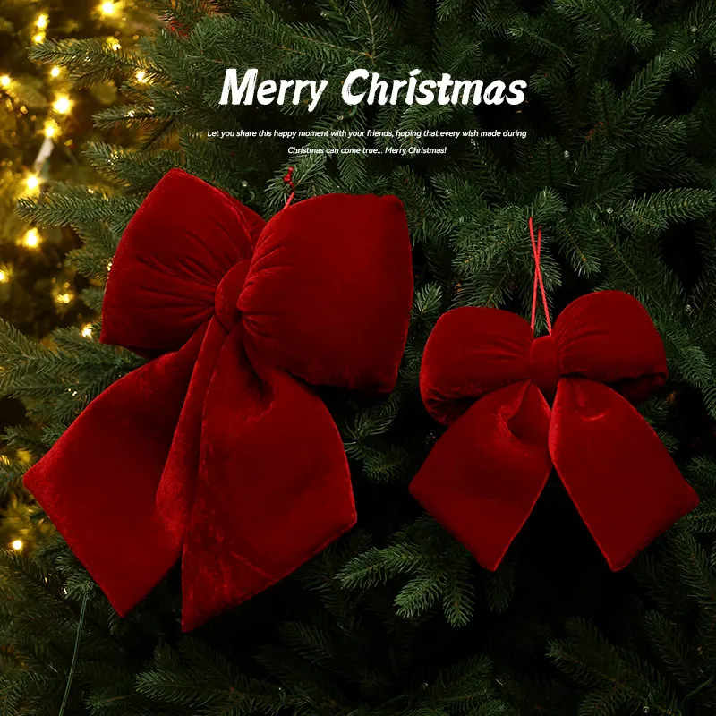 Red Flannel Bow Ornaments Multiple Sizes Large Medium Small Christmas Tree Pendants For Home Holiday Scene Arrangement