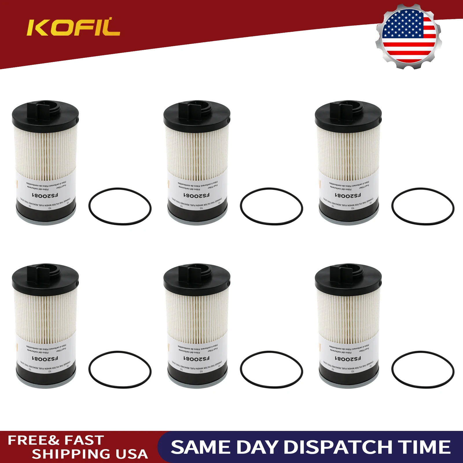 

6X FS20081 Fuel Water Separator Filter for 2017 Cummins ISB,ISL DD5 DD8 engines Replace PF46171 L20081 A245007 RH32032 SF57030