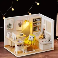 DIY Hut Study Room Toys Kit Princess Doll House Handmade Model Furniture 3D Wooden Miniature Dollhouse Toys for Birthday Gifts