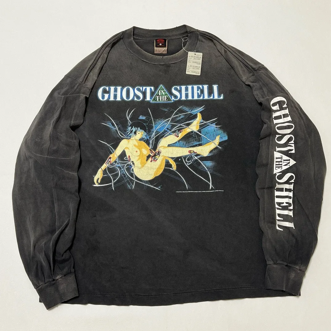 

men and women vintage distress ghost in shell long sleeve t shirt