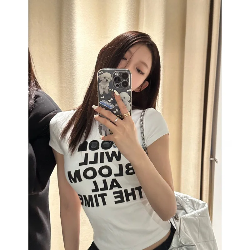 

Белая футболка в стиле ретро с буквенным принтом ort Sve Женская весенняя дизайнерская футболка f Sve ort Sle Топ из хлопка Удобная