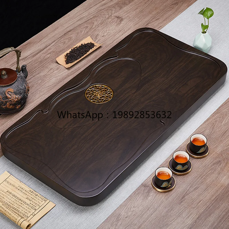 YFY Solid Ebony Tea Tray Solid Wood Home Office Large and Small Sizes Drainage Living Room Natural Wood