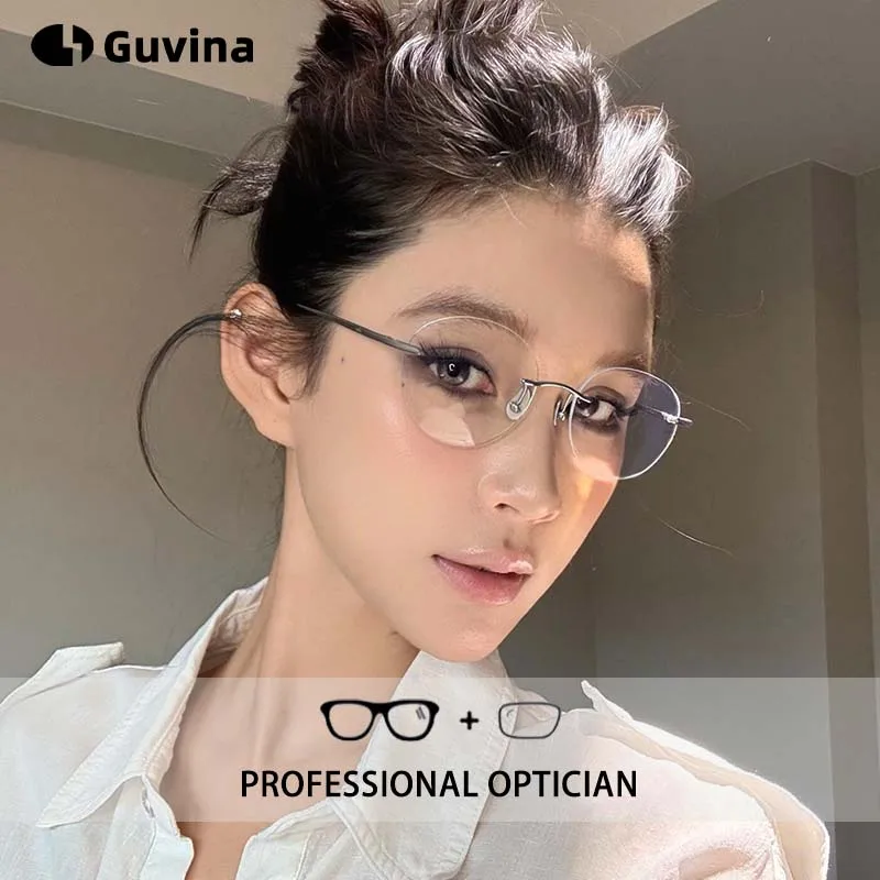 Lunettes optiques pour femmes, sans monture, en titane pur, progressives, multifocales, photochromiques, anti-lumière bleue, myopie
