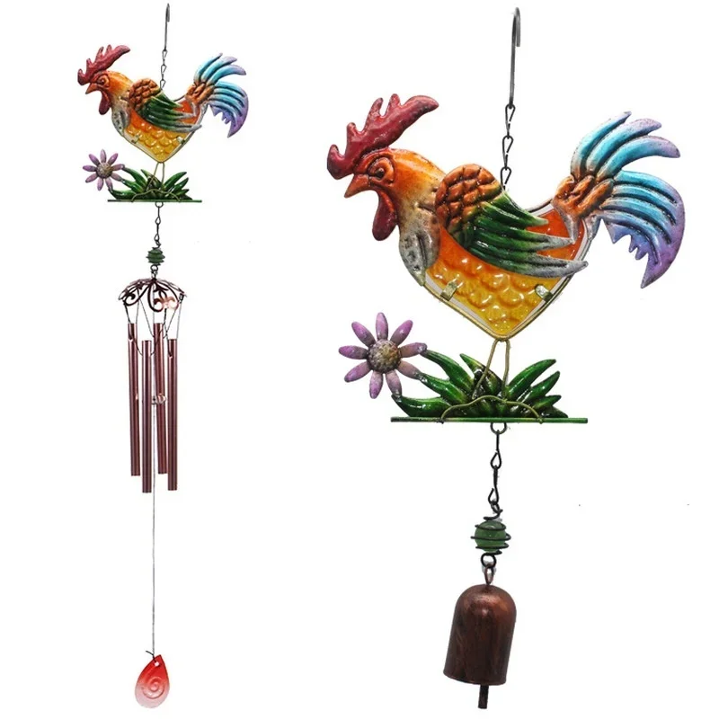 Balcony Garden Creative Metal Pendant Rooster Wind Chime Iron Crafts Wind Chime Tube Ornament