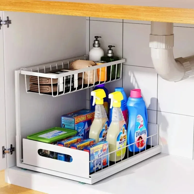 kitchen-storage-magic-tool！double-layer-pull-out-basket-under-sink，easily-transform-unusable-space，expand-storage-capacity-by-do
