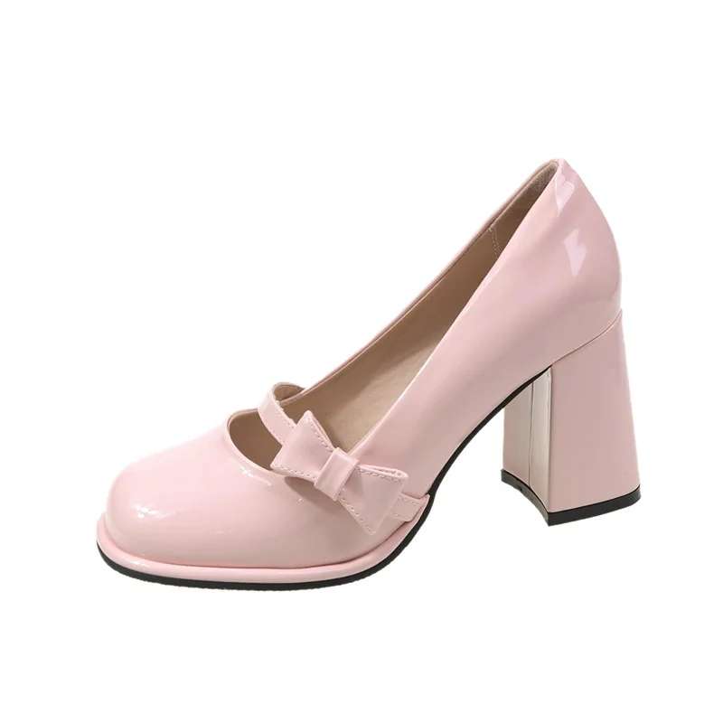 Elegante Fersenschuhe für Damen, 8 cm hoher Absatz, Schleife, solide Mary Jane Zapatos, Erwachsenenkleid, Rosa, Weiß, Schwarz, Cosplay-Schuhe