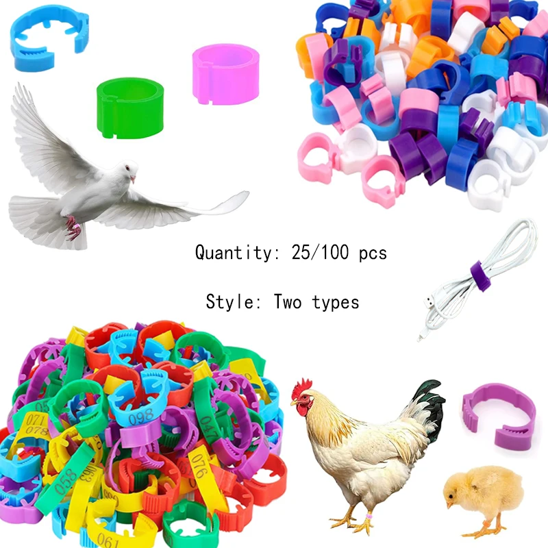 Anillos para patas de aves de corral, bandas para pies de pollo, cierre de trinquete ajustable, etiquetas de marcado a presión para pato, ganso, Paloma, herramienta de alimentación para granja, 25/100 Uds.
