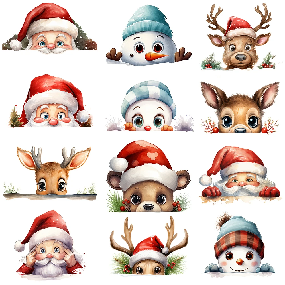 15cm Kids Hide-and-seek Elk Santa Claus Iron On Heat Transfer Sticker For Clothes Pinted Vinyl Thermal Washable T-Shirt Decals